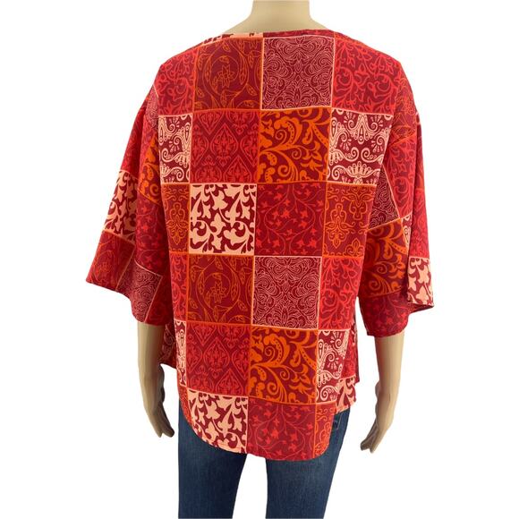 Sucrefas (S) Orange Floral Oversized Boho Beach  Short Sleeve Top Blouse - Picture 5 of 6